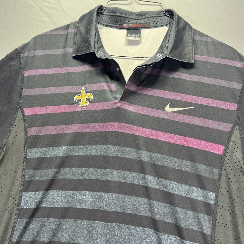 New Orleans Saints Medium Polo Nike Tiger Woods Short Sleeve NFL Striped Black